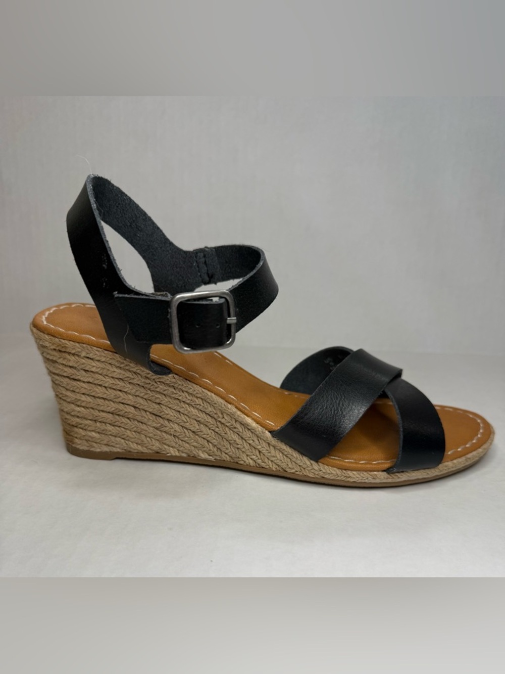 Ankle Strap Espadrille Wedge Sandals Black Tan Size 9 - Picture 5 of 14